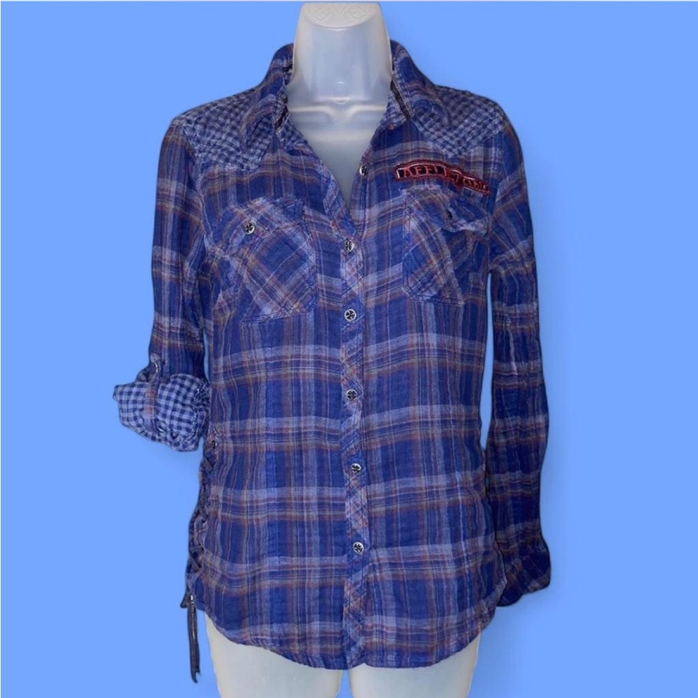 Affliction Flannel Live Fast Badge Button Down Shirt S